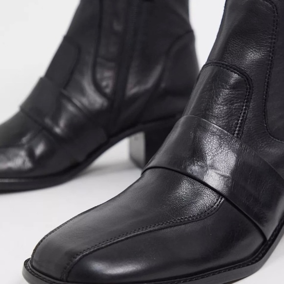 ASOS DESIGN Almond premium leather boots in black - Picture 3 of 3